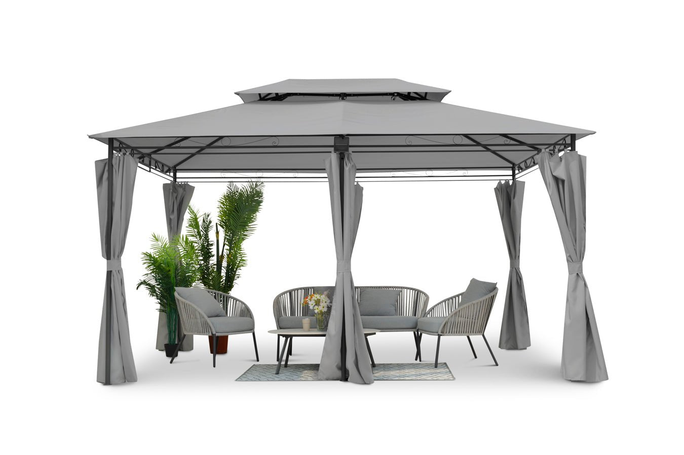 Intimo Garden Luxe Prieel Vernazza Grijs + LED - verlichting + Schaduwdoeken - TuinTrends
