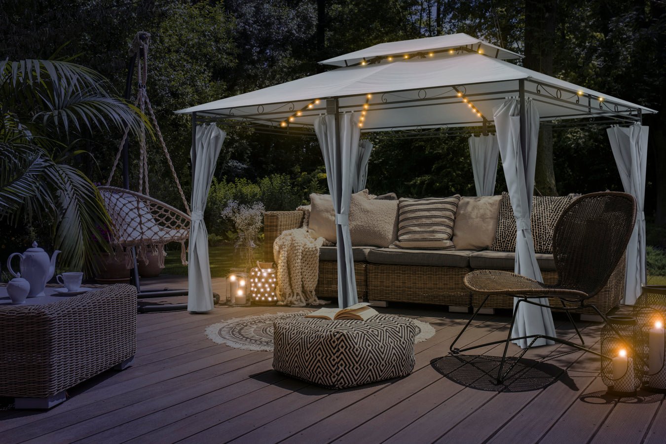 Intimo Garden Luxe Prieel Vernazza Grijs + LED - verlichting + Schaduwdoeken - TuinTrends