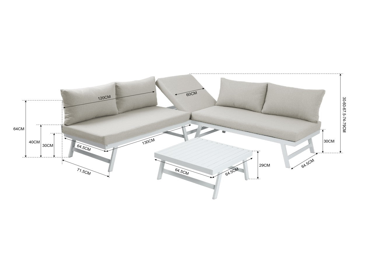 Intimo Garden Max alu loungeset – Wit frame beige kussen / 3 - 4 persoons - TuinTrends