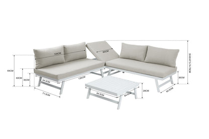 Intimo Garden Max alu loungeset – Wit frame beige kussen / 3 - 4 persoons - TuinTrends