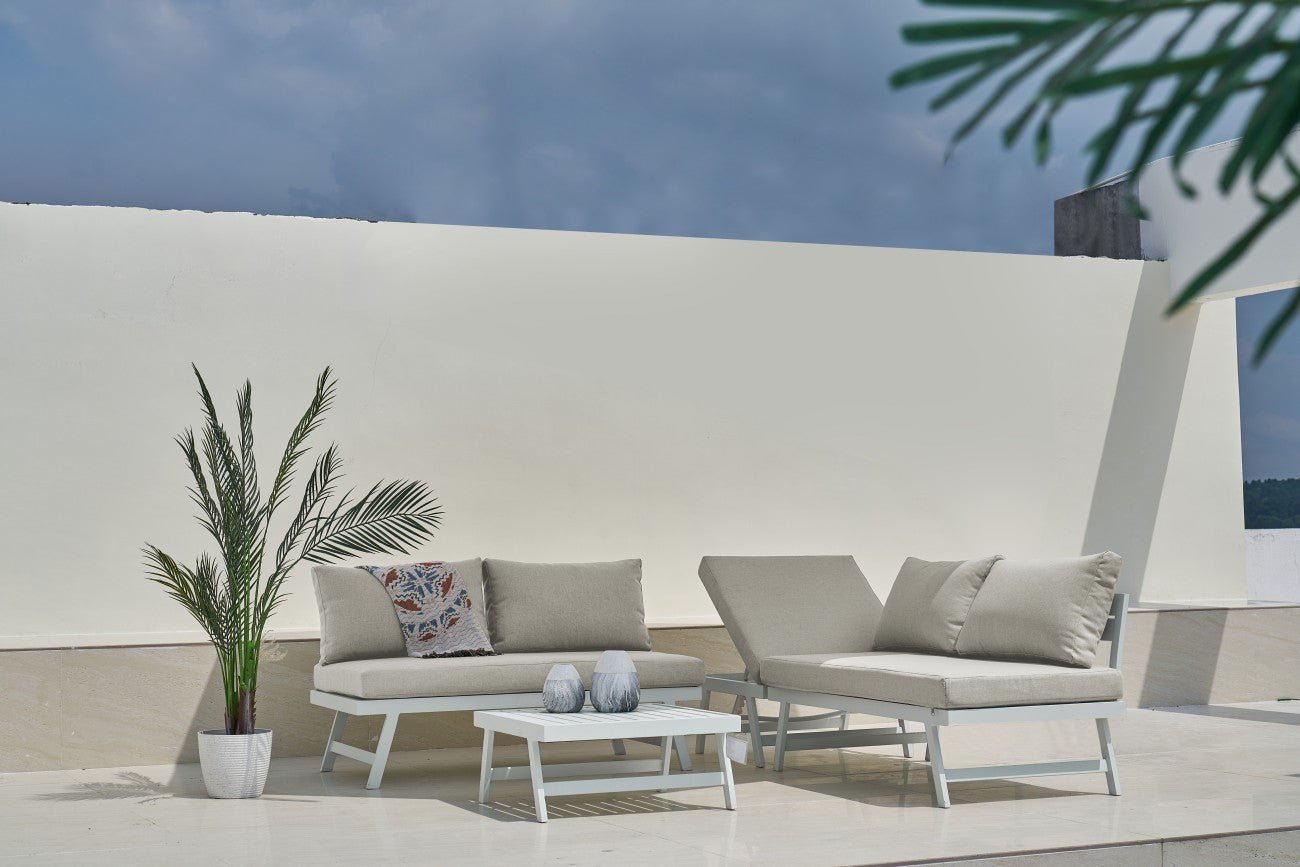 Intimo Garden Max alu loungeset – Wit frame beige kussen / 3 - 4 persoons - TuinTrends