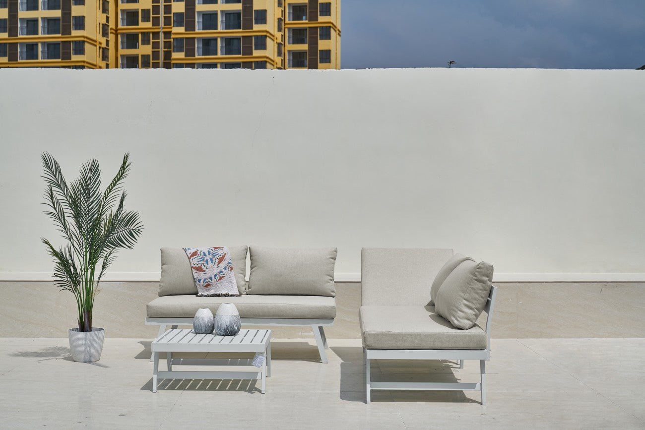 Intimo Garden Max alu loungeset – Wit frame beige kussen / 3 - 4 persoons - TuinTrends