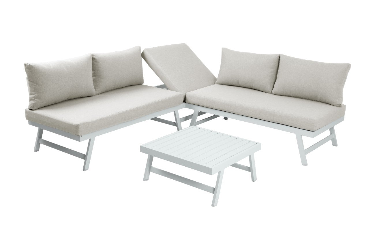 Intimo Garden Max alu loungeset – Wit frame beige kussen / 3 - 4 persoons - TuinTrends