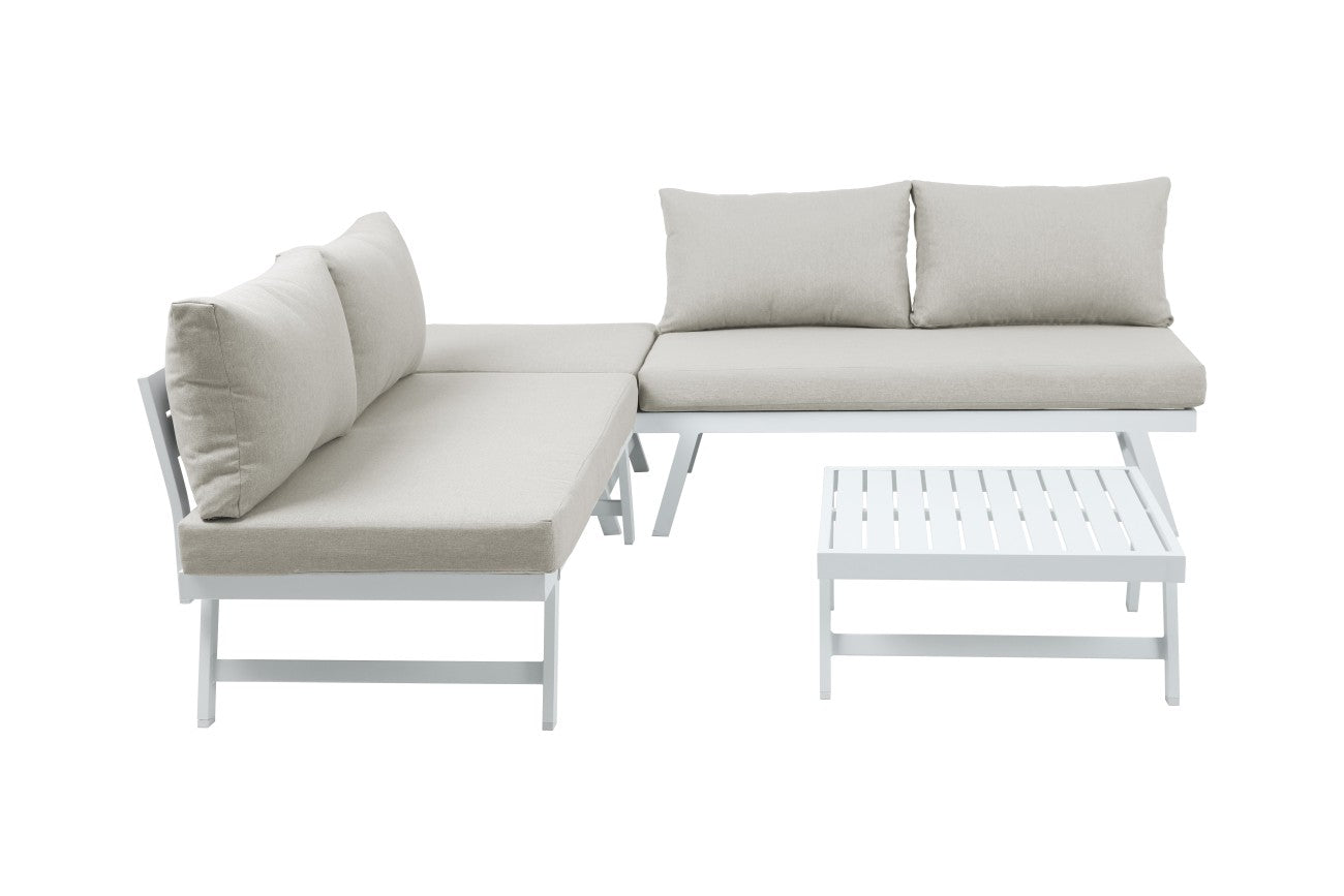 Intimo Garden Max alu loungeset – Wit frame beige kussen / 3 - 4 persoons - TuinTrends
