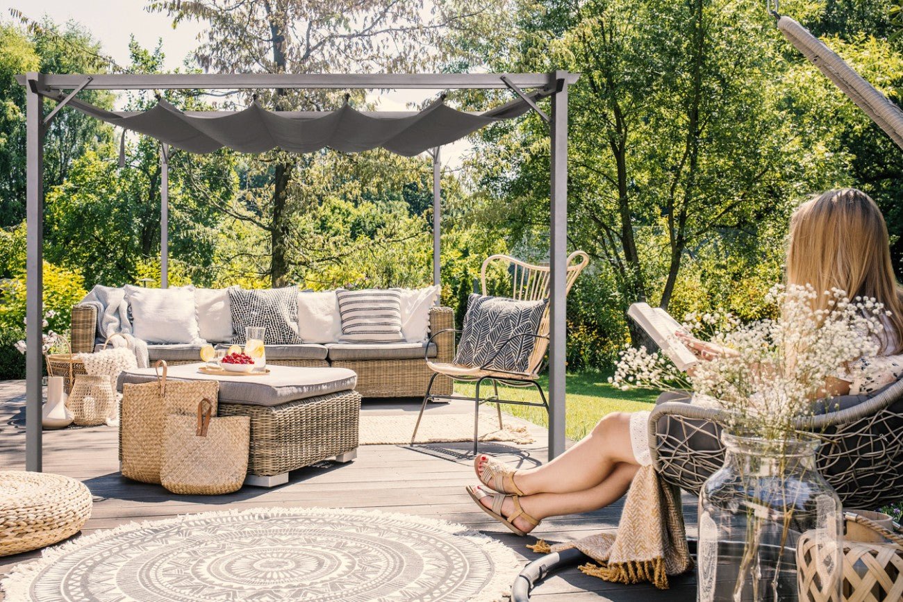 Intimo Garden Sofia prieel 3x3 m - antraciet / Paviljoen inclusief schaduwdoek - TuinTrends